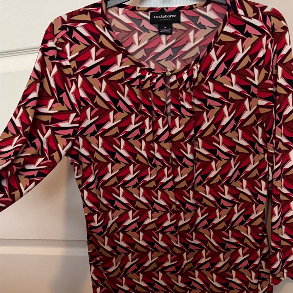 Liz Claiborne Women's Geometric Top - Red, Brown, and Pink